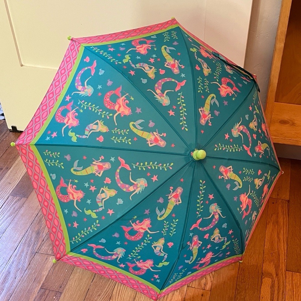 Mermaid Print Kids Umbrella - Pink and Green